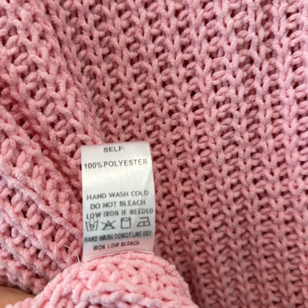 Oversized Chunky Open Knit Barbie Pink Sweater Size Small Girl Slouchy Pretty - Picture 7 of 7